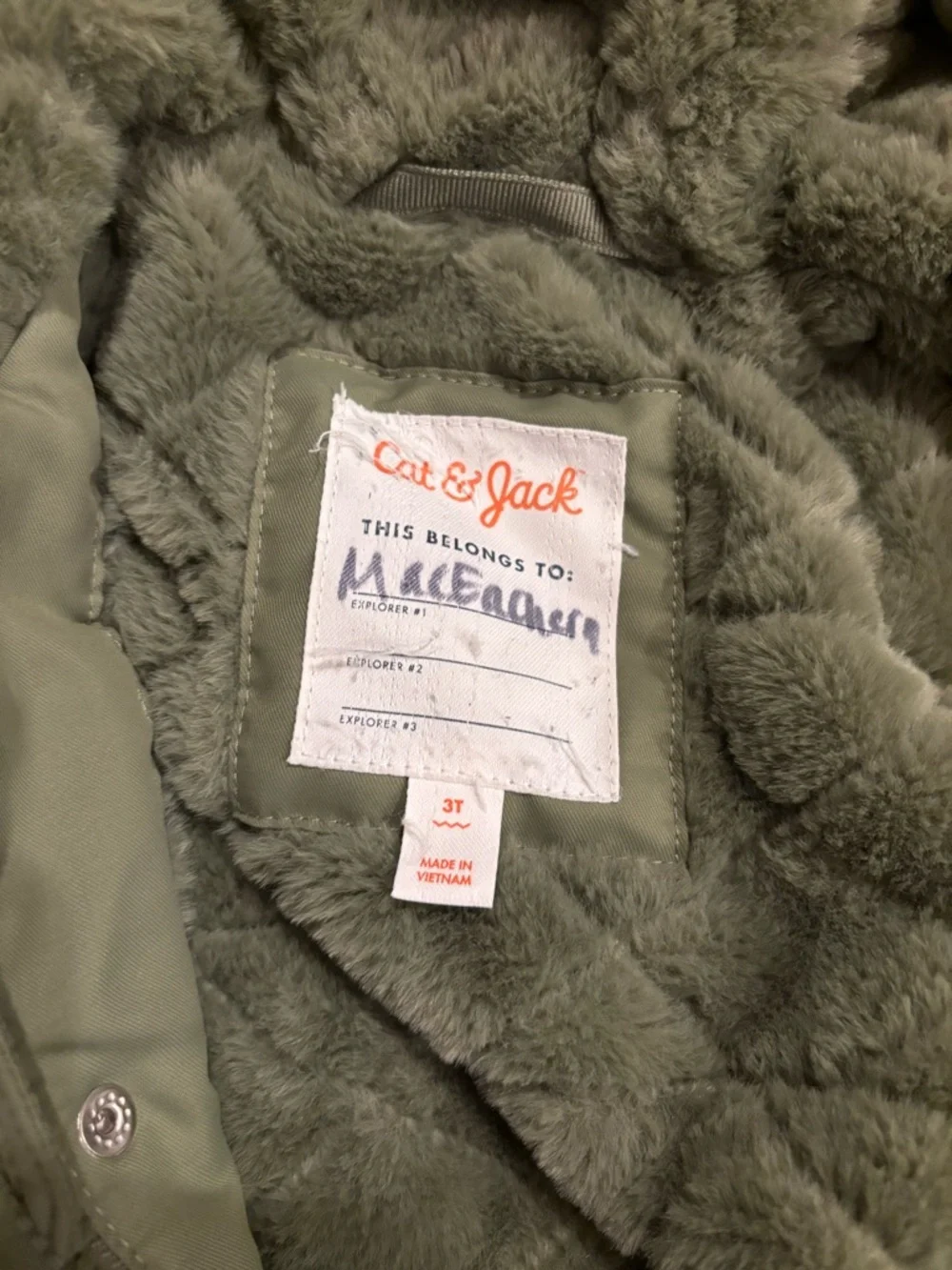 Cat & Jack Olive Green Faux-Sherpa Lined Jacket waterproof